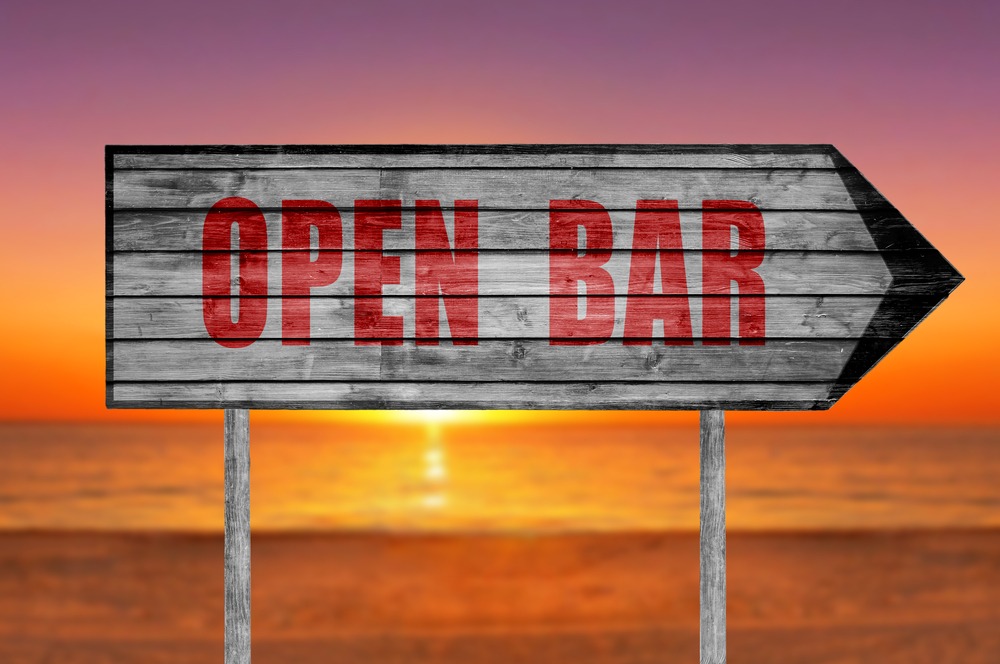 red,open,bar,wooden,sign,with,on,a,beach,background