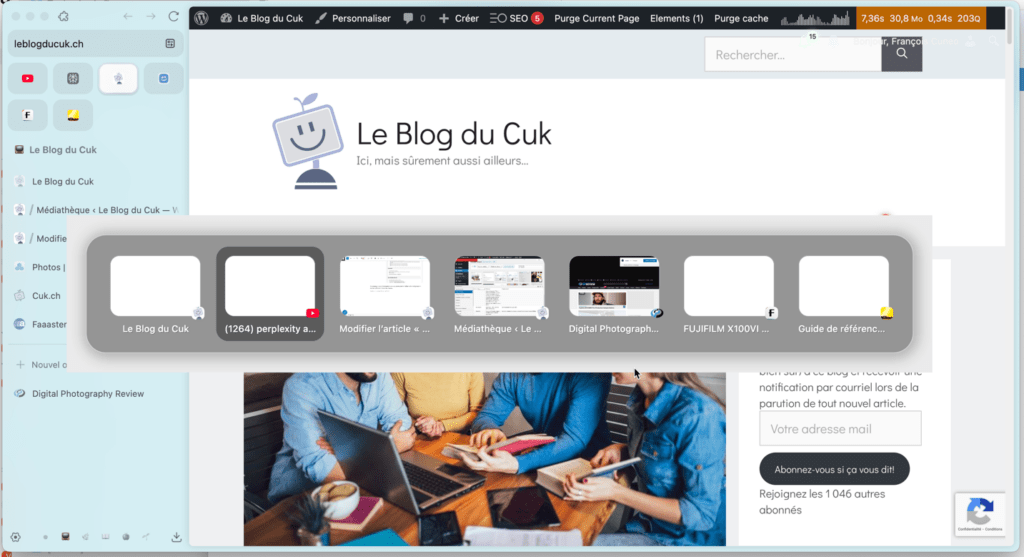 Interface utilisateur du Blog du Cuk, avec onglets.