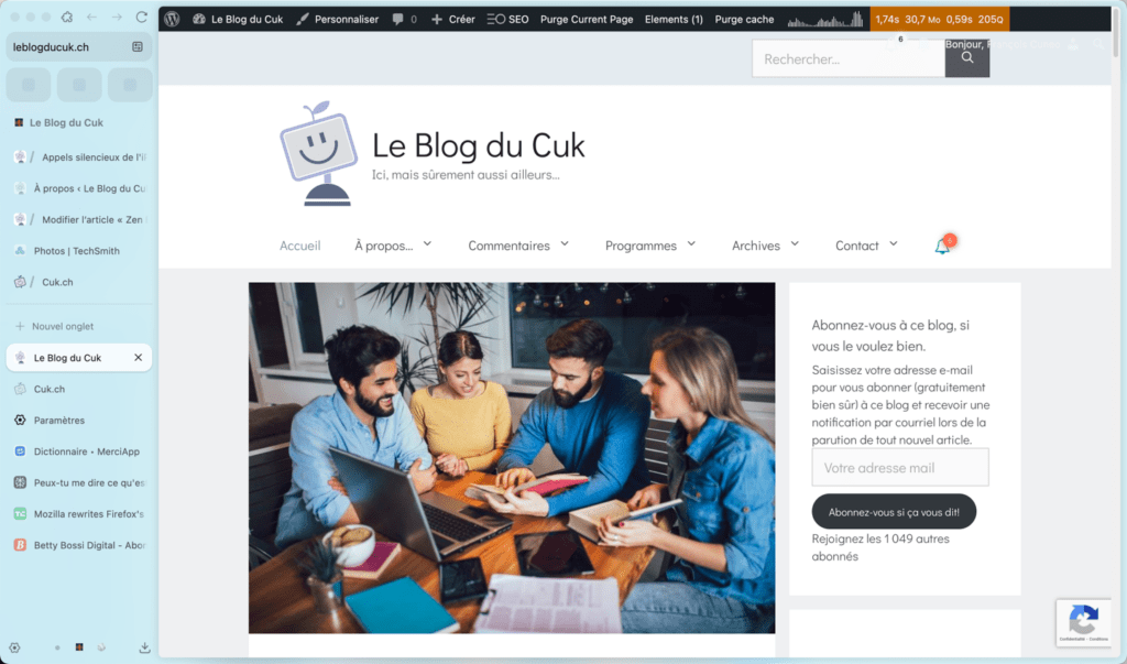Personnes discutant autour d'un ordinateur portable. Zen Browser
