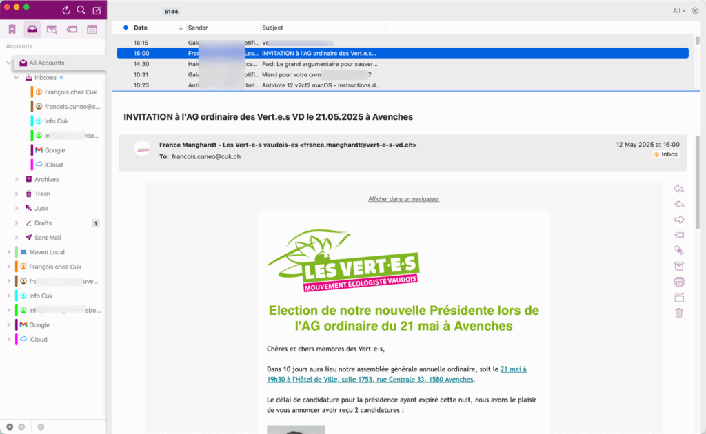 Courriel d'invitation à l'AG des Vert.e.s.