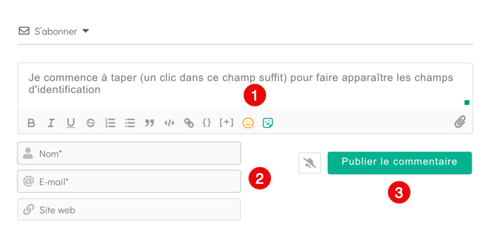 Formulaire de commentaire avec champs et bouton publier.