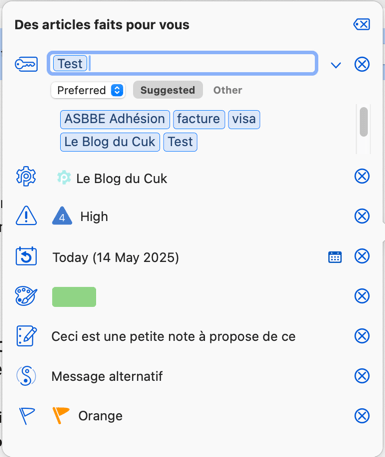 Interface de suggestions d'articles personnalisés