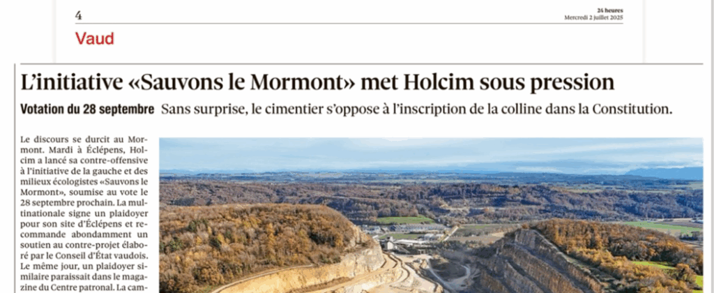 Article sur l'initiative «Sauvons le Mormont».
