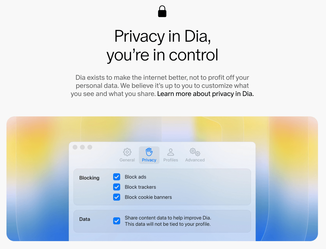 Interface Dia pour le contrôle de confidentialité.
