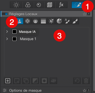Interface des réglages locaux avec masques IA