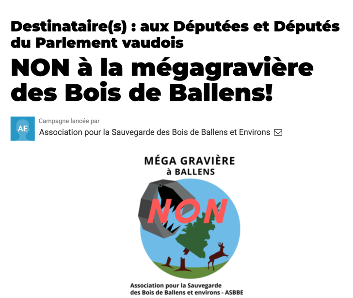 Affiche opposant gravière des Bois de Ballens.