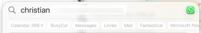 Barre de recherche Mac avec applications ouvertes.