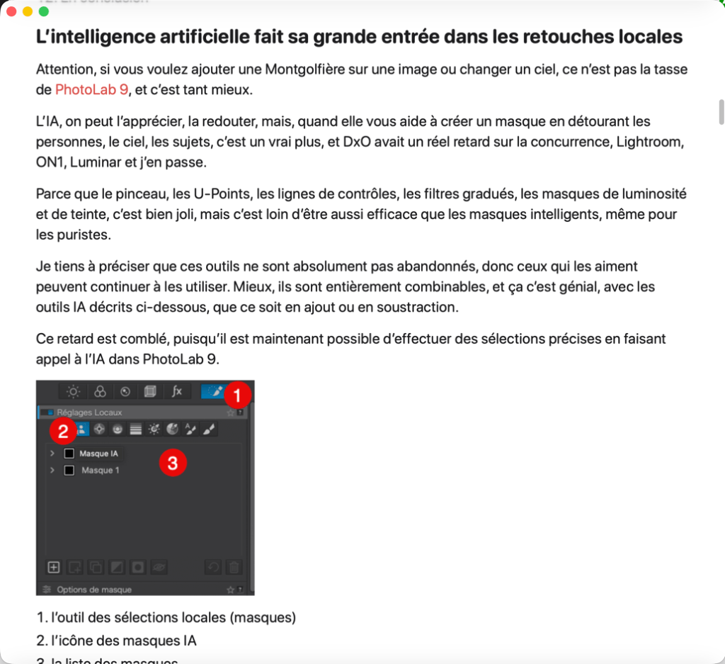Interface de sélection de masques IA dans PhotoLab 9