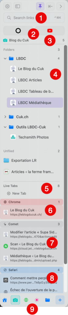 Interface de gestion de favoris de navigateur.