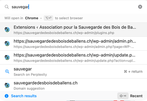 Recherche site sauvegardedesboisdebällens.ch sur navigateur