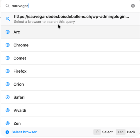 Liste des navigateurs pour recherche en ligne.