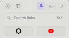 Barre de recherche et icônes paramètres et retour.