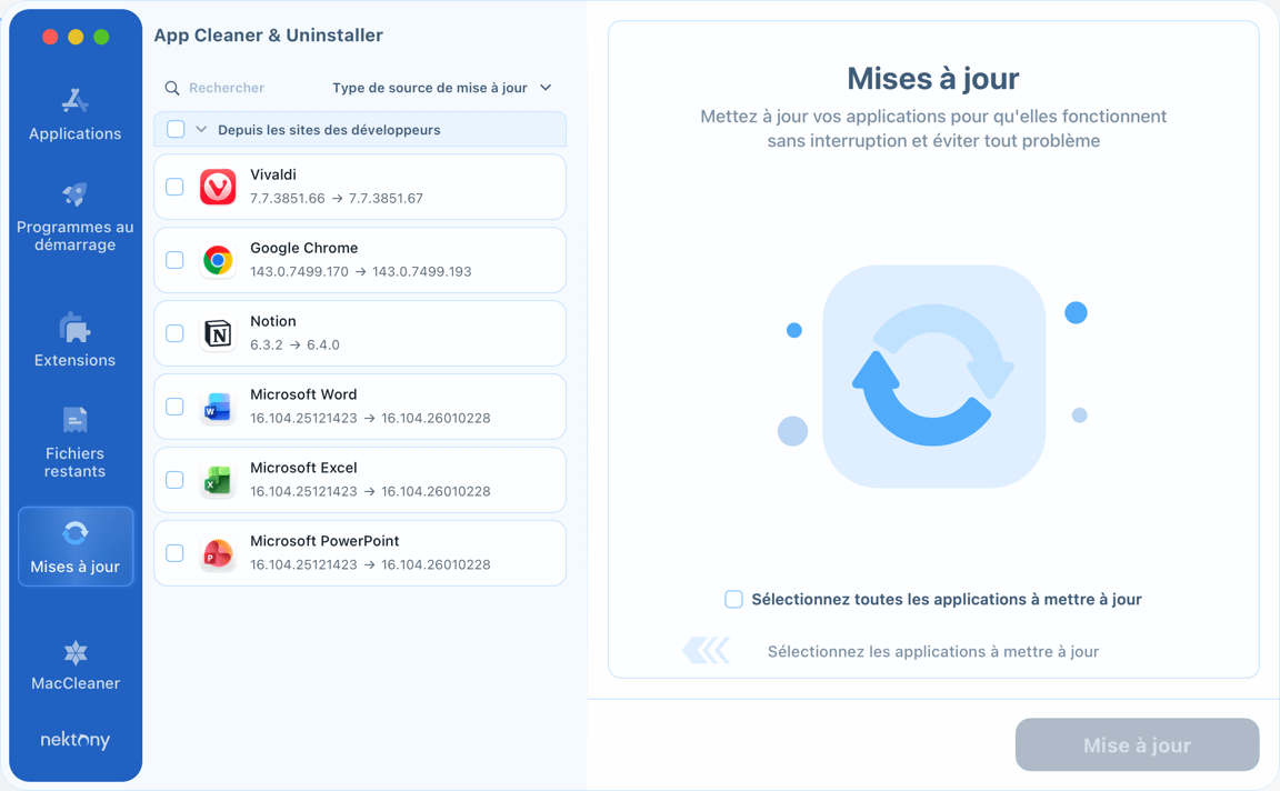 Logiciel mise à jour des applications sur ordinateur Mac.