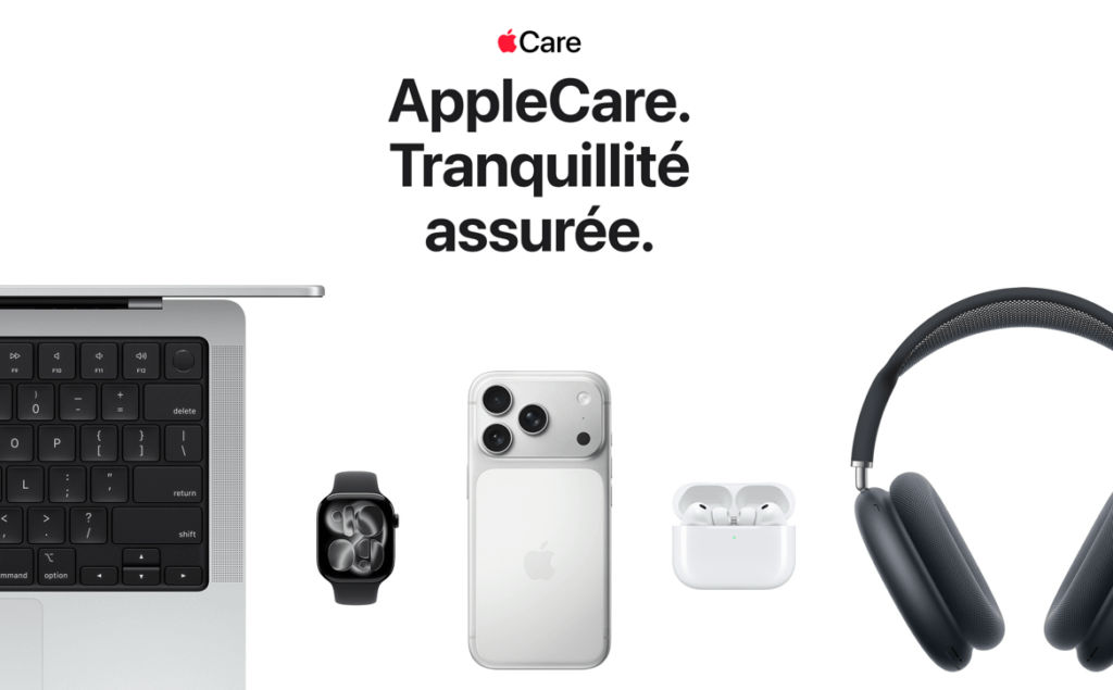 Produits Apple avec AppleCare pour assurance tranquillité.