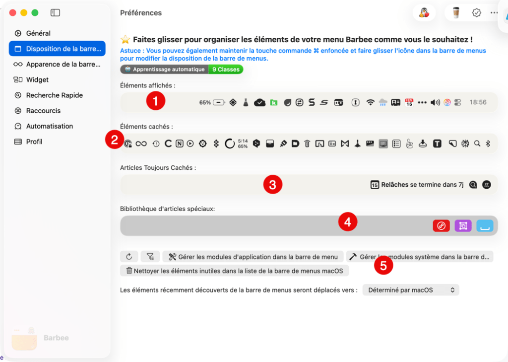 Préférences de disposition et personnalisation du menu macOS