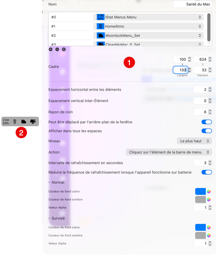 Paramètres de personnalisation de l'interface utilisateur Mac