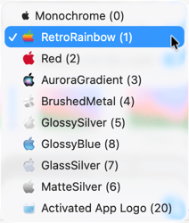 Menu de sélection de thèmes d'icônes colorées.