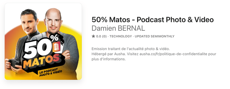Visuel podcast 50% Matos avec deux animateurs