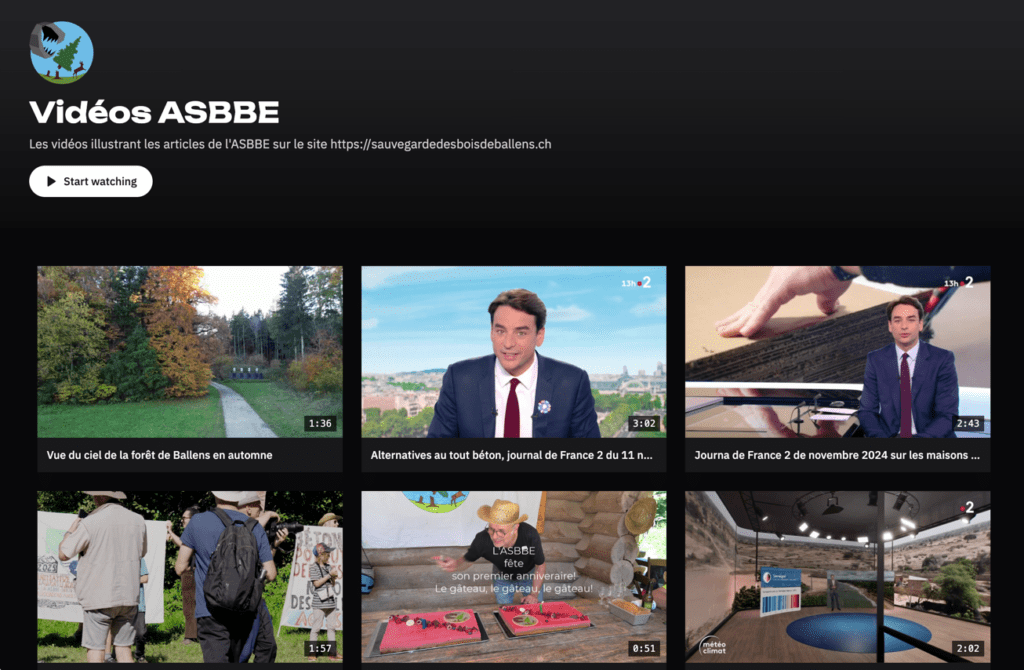 Page web Vidéos ASBBE avec miniatures vidéo