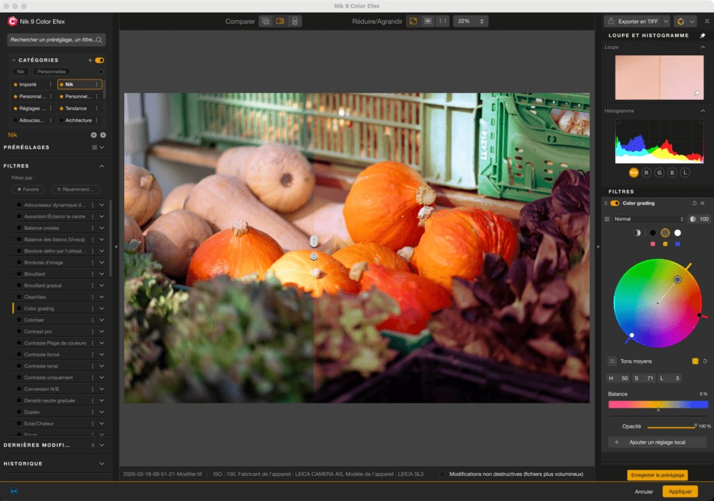 Interface retouche photo avec citrouilles et courges