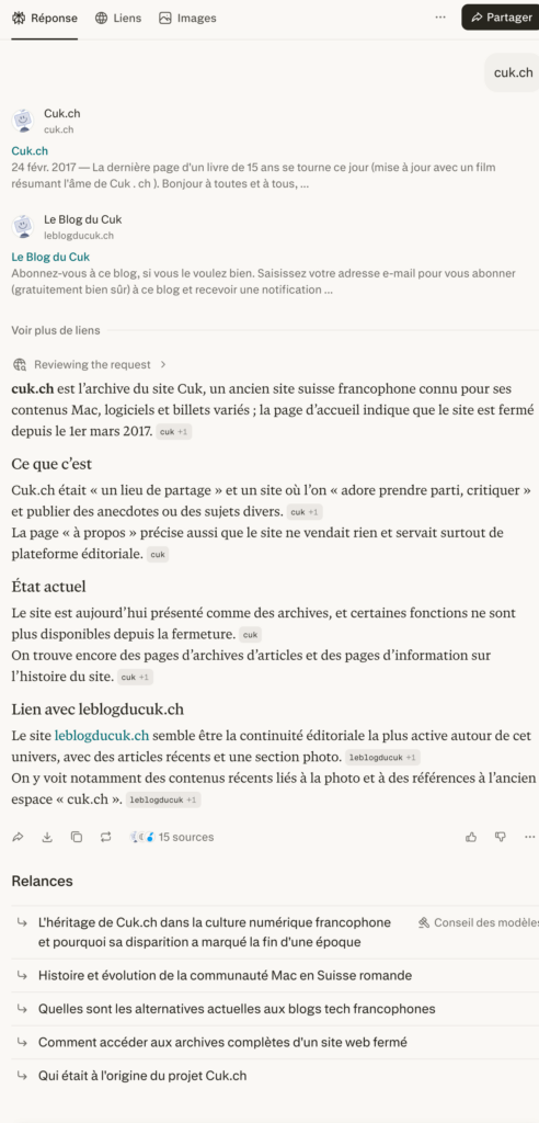 Capture d’écran résultats recherche Cuk.ch archive