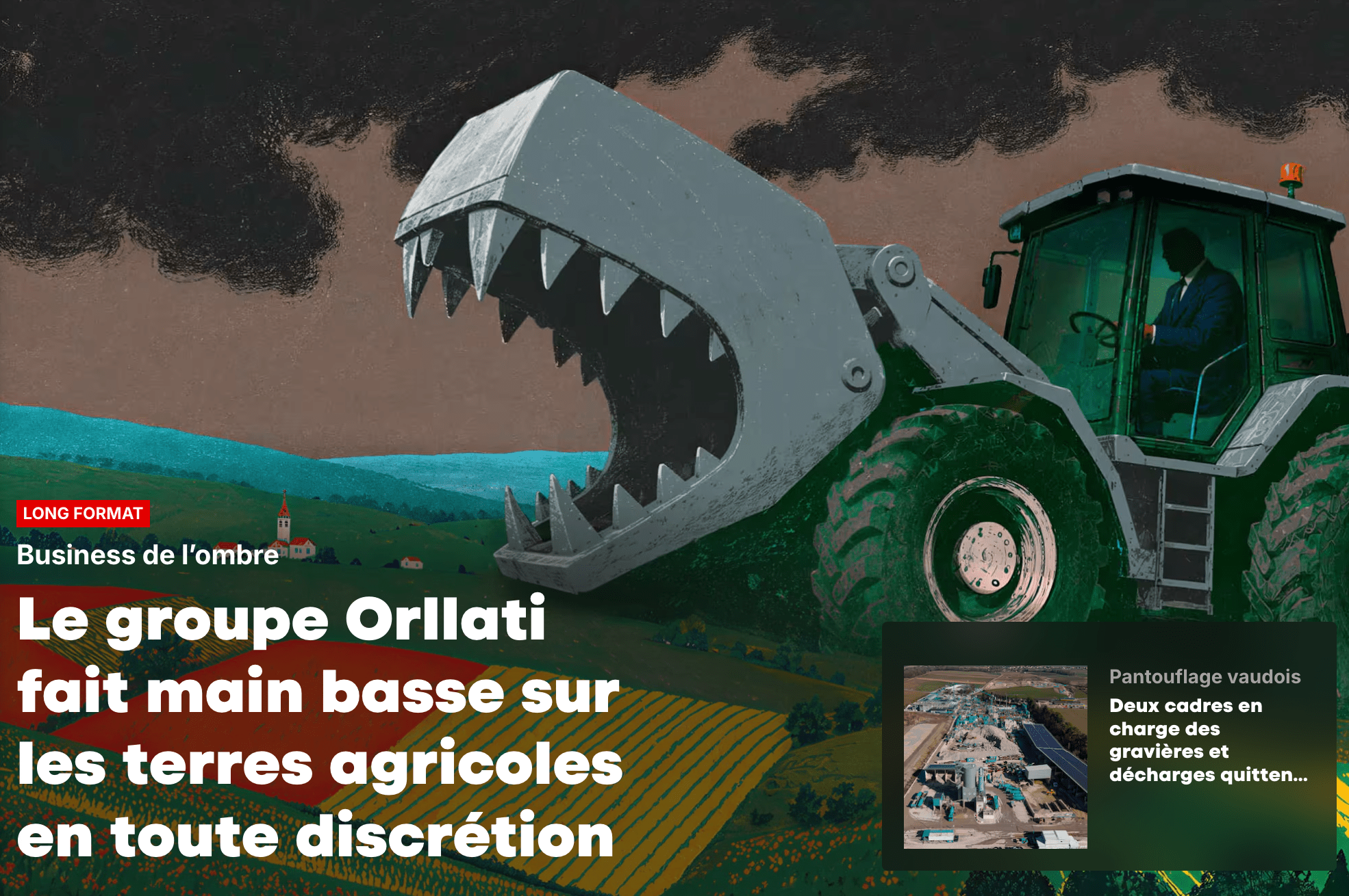 Tracteur monstrueux menaçant des terres agricoles